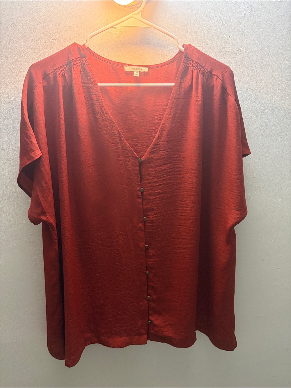 Maurices Rust Red V-Neck Button Front Blouse